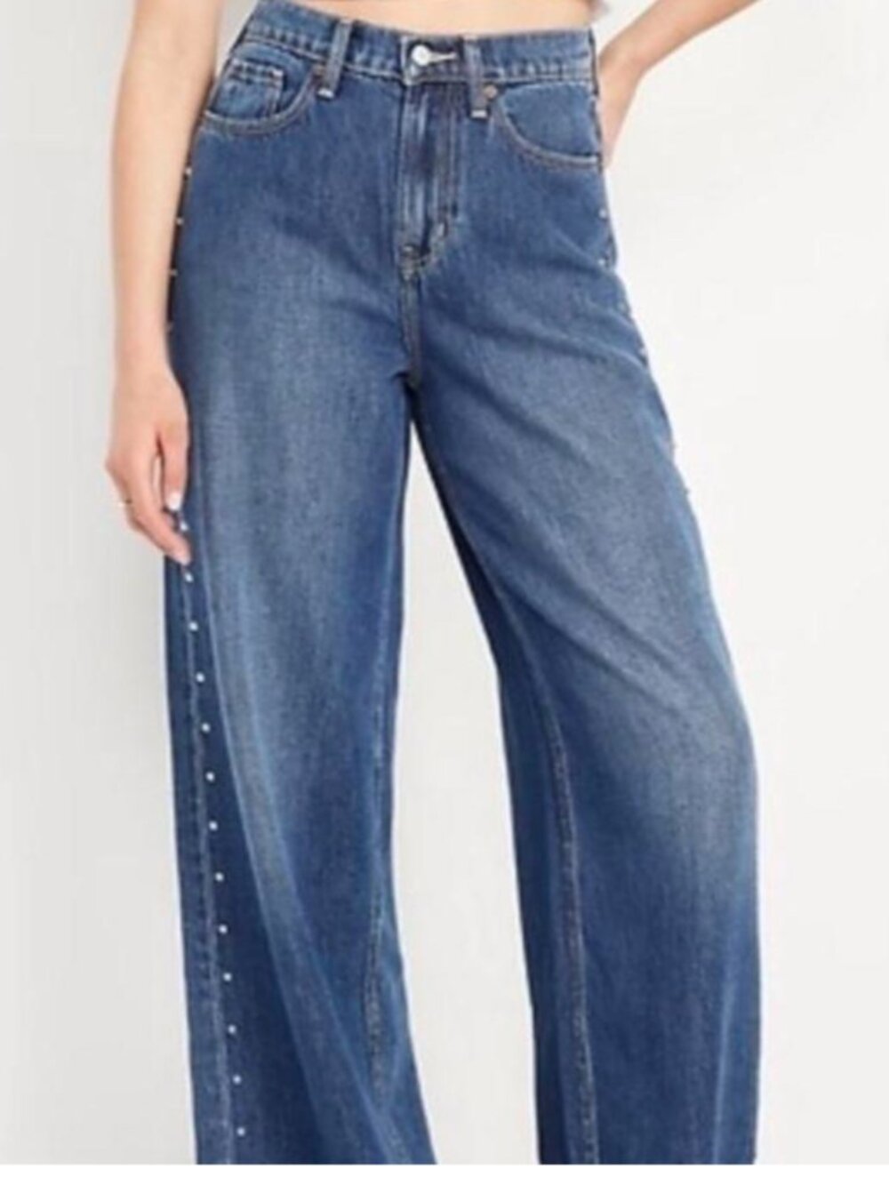 Old Navy High-Waisted Baggy Wide-Leg Studded Jeans